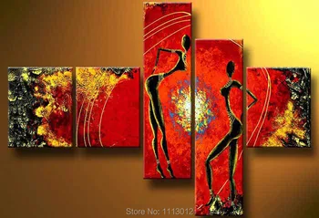 

High Quality Sun Line Women Dancing Oil Painting On Canvas 5pcs Home Wall Art Sets Decoration Modern Picture For Living Room