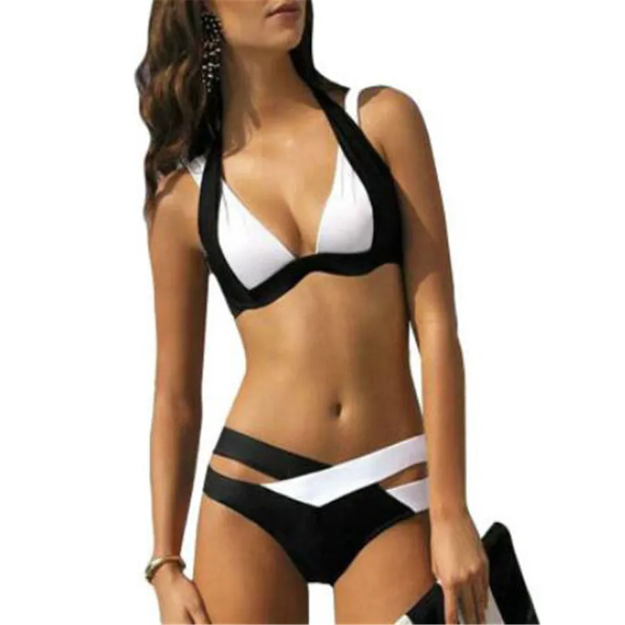 

2018 New Fashion Patchwork Swimsuit Female Split Push Up Sexy Bikini Set 7 Colors Swimwear Separate Plus Size Woman Swimsuit