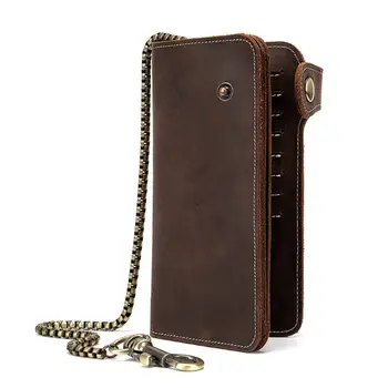 

2019 Men's Leather Long Clutch Wallet Credit Card Bifold Holder Purse with Anti-Theft Chain Fashion Male Wallet Purse