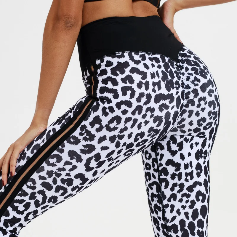 

2019 New Anti cellulite Leggings Sport Women Fitness Push Up Sexy Leopard Gym Tights Print High Waist Mesh Plus Size Yoga Pants