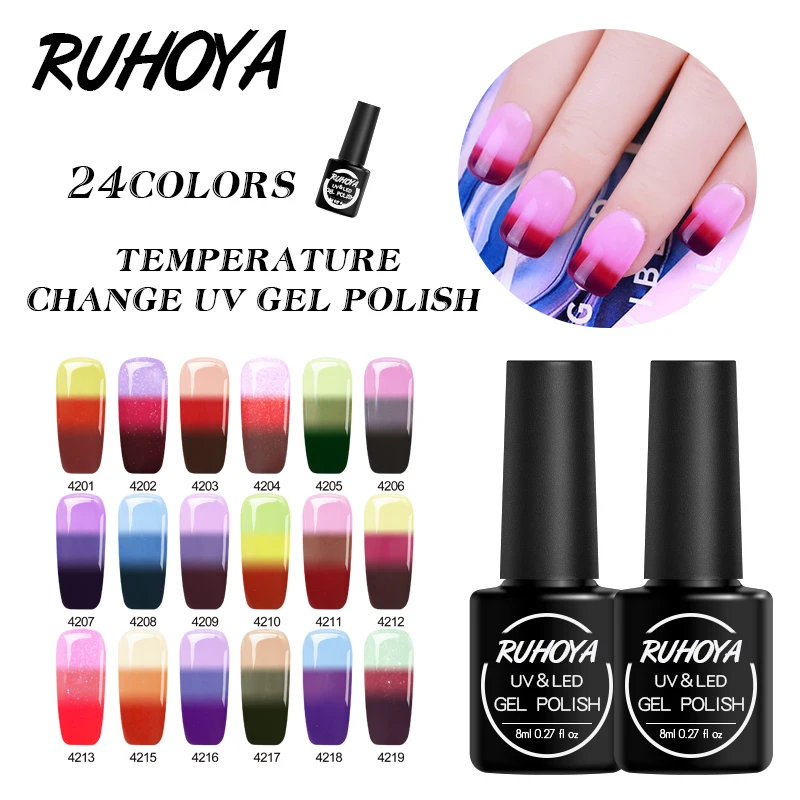 

Ruhoya LED DIY Nail Art Mood Color 8ml Long Lasting Changing UV Gel Polish Snowy Thermal Chameleon Gel Polish Nail Glue Varnish