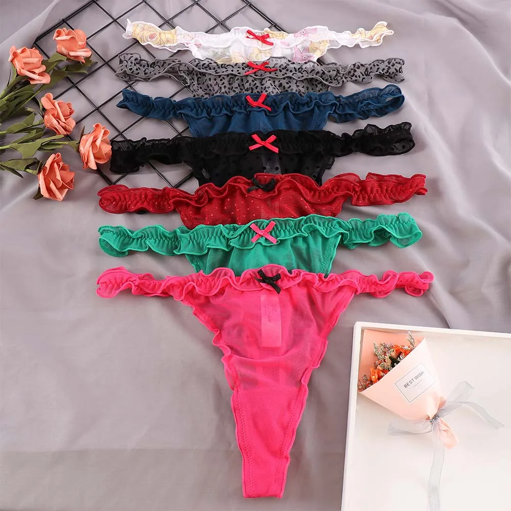 

Underwear Women Plus Size Sexy Lingerie Ruffled Thong Ladies Panties Transparent T-back Seamless G-String