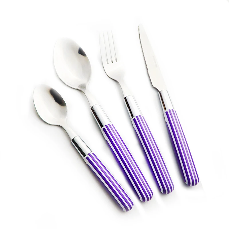 

Hot Sale Children Dinnerware Color Plastic Handle Cutlery Set Stainless Steel Fork Knife 24 Pieces Lot Portable Tableware
