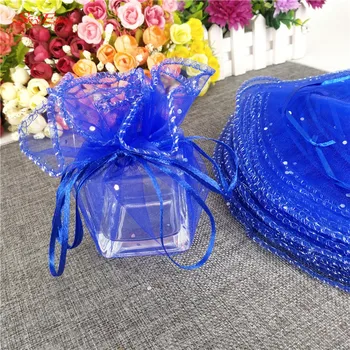 

100Pcs Diameter 26cm Round Organza Bag Drawstring Jewelry Packaging Bags With Sequins Wedding /Unicorn Party Decoration 7Z-SH837
