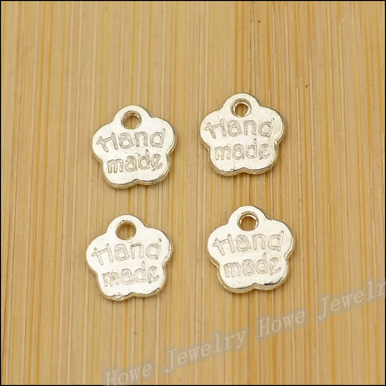

95 pcs quality Bright silver "hand made" Flower Pendant fit Charm Women 's Fashion Bracelet Necklace DIY Jewelry Findings JC-615