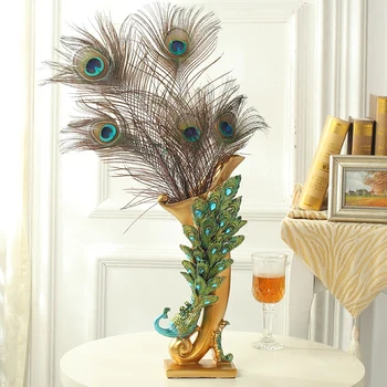 

European creative Home Furnishing living room TV cabinet ornament crafts dried flower vase peacock soft decoration art decoratio