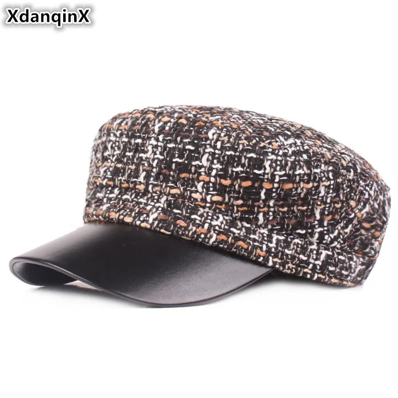 XdanqinX Осенняя женская шляпа элегантные армейские военные шапки Snapback cap плоская кепка s для женщин женская зимняя шапка с регулируемой веревкой