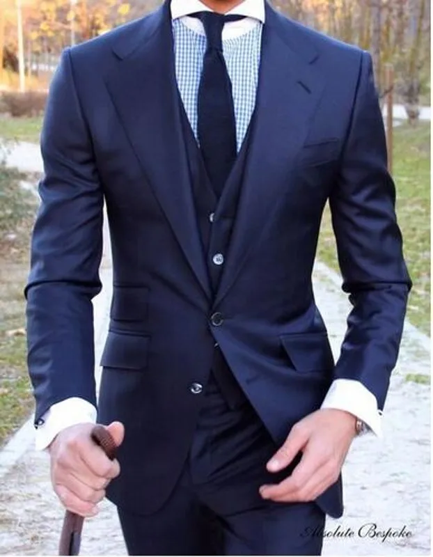 Blu scuro 3 Pezzi Abiti Da Sposa per Uomo 2 Bottoni Smoking Dello Sposo  Vestito di Affari Formale (Giacca + Pantaloni + vest + tie) Abiti Da Uomo|3  piece wedding suits|wedding suitwedding