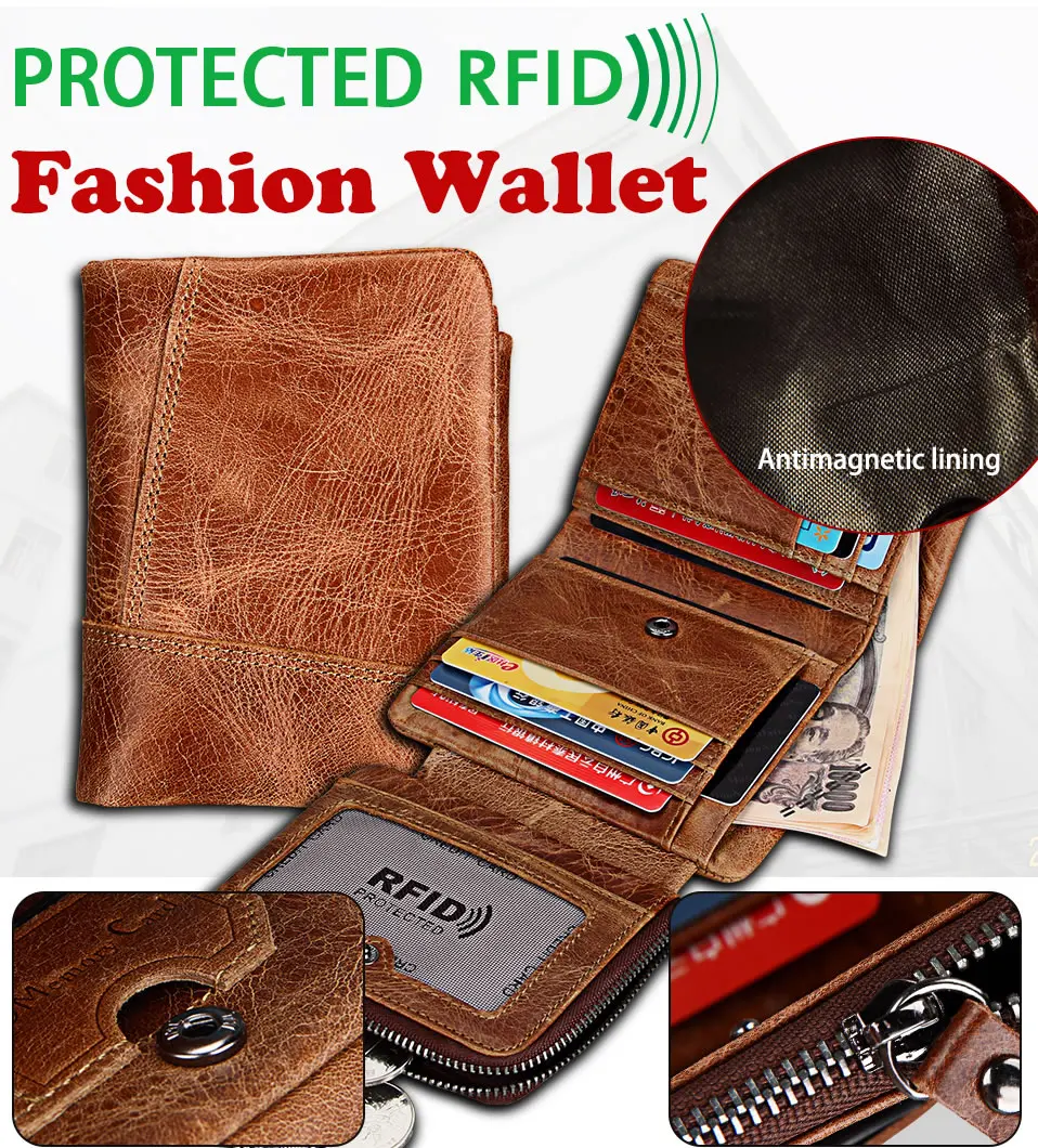 RFID Винтажный Мужской кошелек Crazy Horsehide из натуральной кожи, короткие кошельки, Мужской многофункциональный кошелек, отделение для монет, кредитный держатель для карт