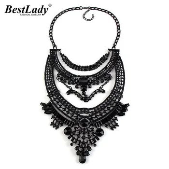 

Best lady Black Boho Statement Luxury Crystal Vintage Maxi Necklaces & Pendants Ethnic Metal Rhinestones Choker Necklace 2799
