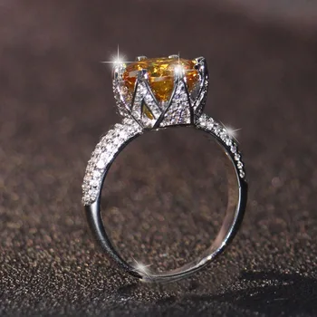 

Size 5-10 Top Selling Stunning Luxury Jewelry 925 Sterling Silver Round Cut Gold 5A CZ Party Women Wedding Crown Band Ring Gift