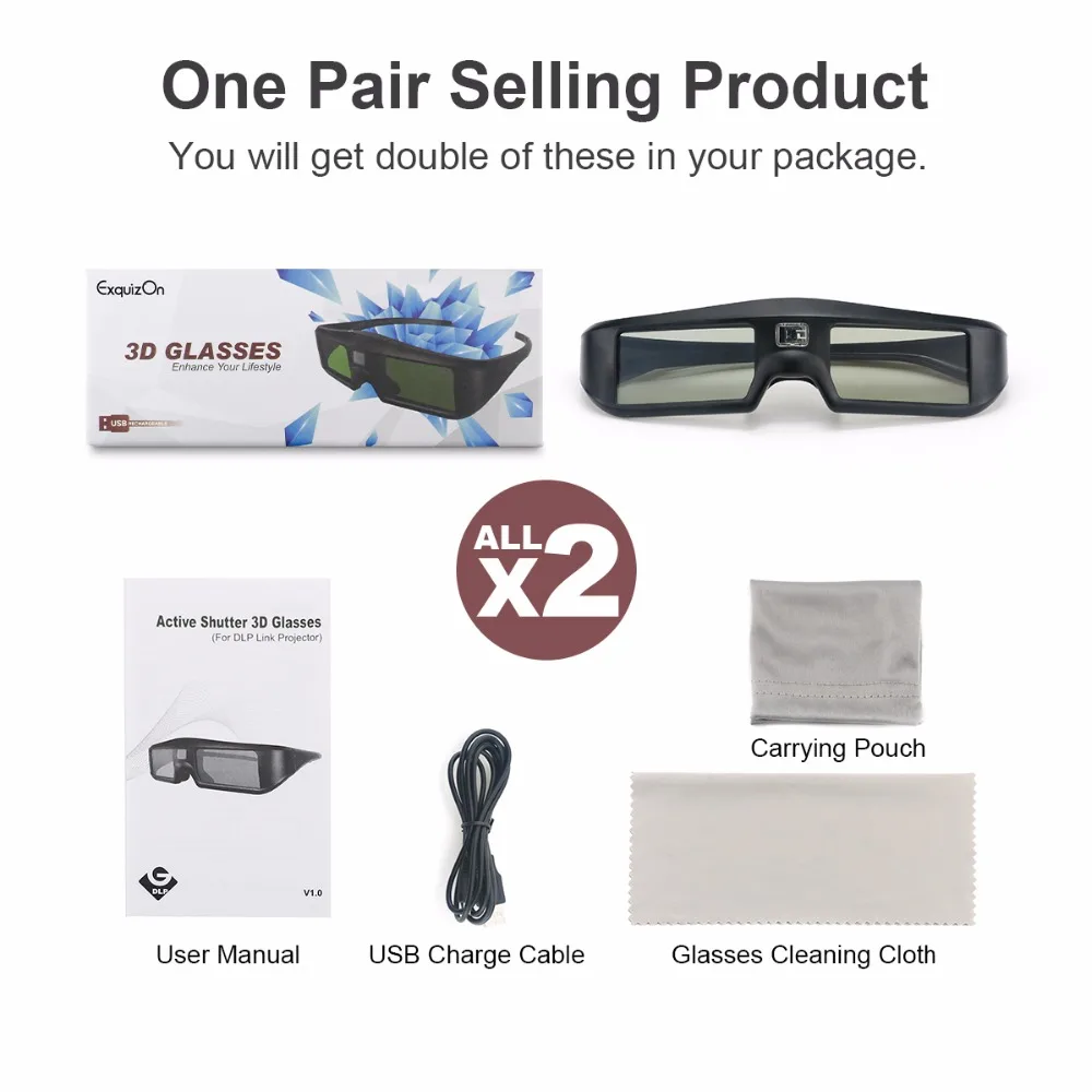 2pics G06 3D Active DLP-link Shutter Virtual Reality Glasses Support 3D DLP link projectors such as For Optama Acer BenQ Dell (1)
