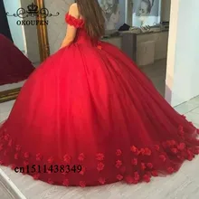 Hand Mae/красные фатиновые пышные платья с розами для девочек, Пышное Бальное Платье с открытыми плечами, милое платье 16 лет Vestidos De 15 Anos