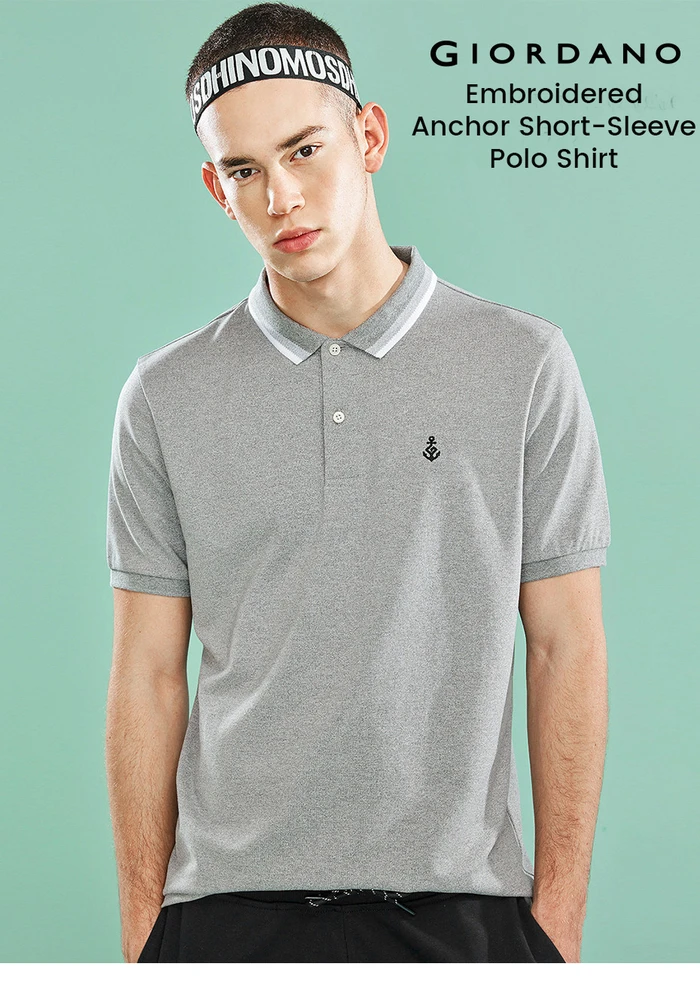 Giordano футболка Polo slim fit с короткими рукавами, с вышивкой якоря на груди, имеет несколько цветовых решений, а так же размеров