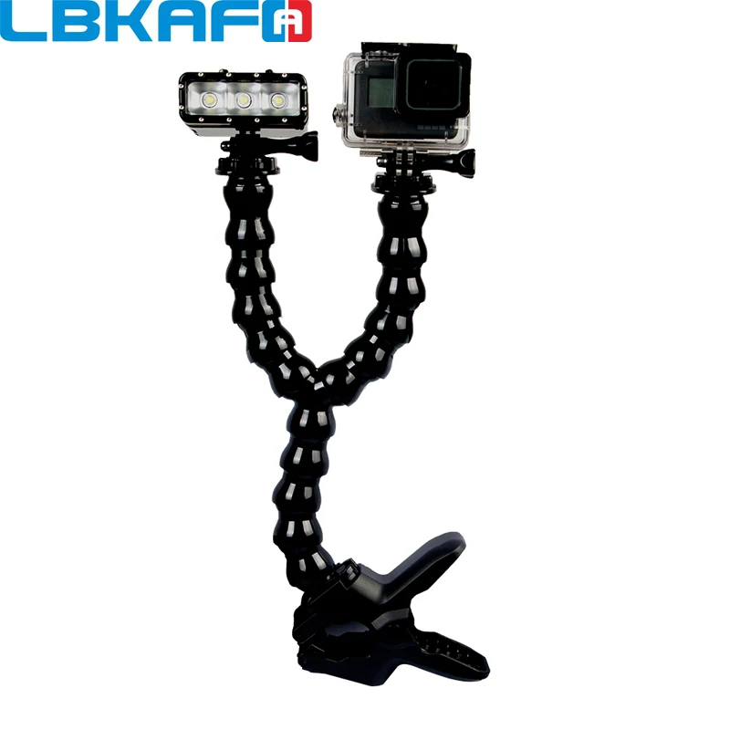 LBKAFA Double Neck Mount Adjustable Flexible Clamp Clip Arm Neck Tripod For GoPro Hero 6 5 4 3
