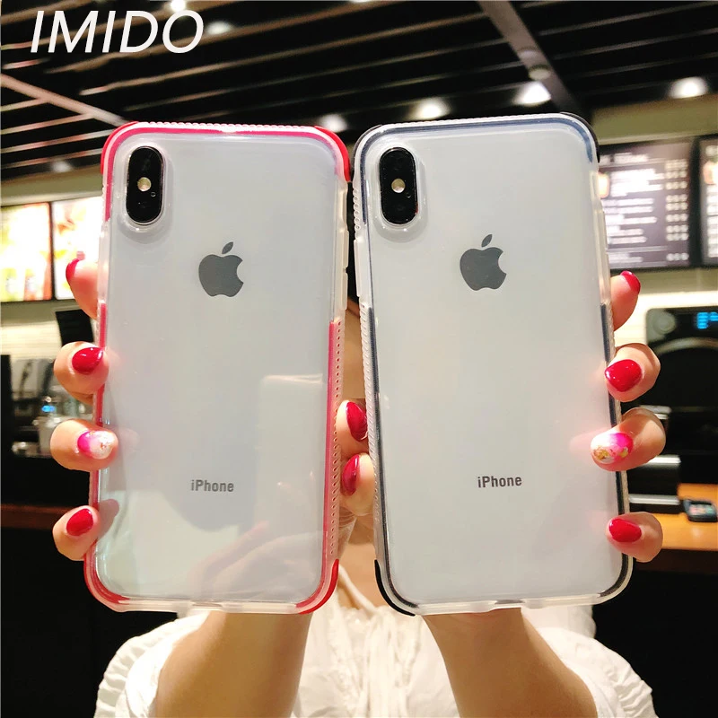 

IMIDO Airbag Dual Layers Shockproof Clear Case For iPhone6S 7 8 Plus X XS XR XS Max Transparent TPU Silicon Full Body Soft Cover