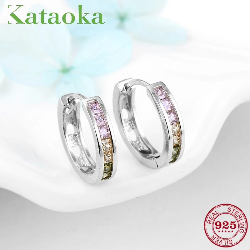 

100% Real 925 Sterling Silver Charming Clip earrings with clip for women Colorful zirconia fashion Ear clip Party Jewelry G