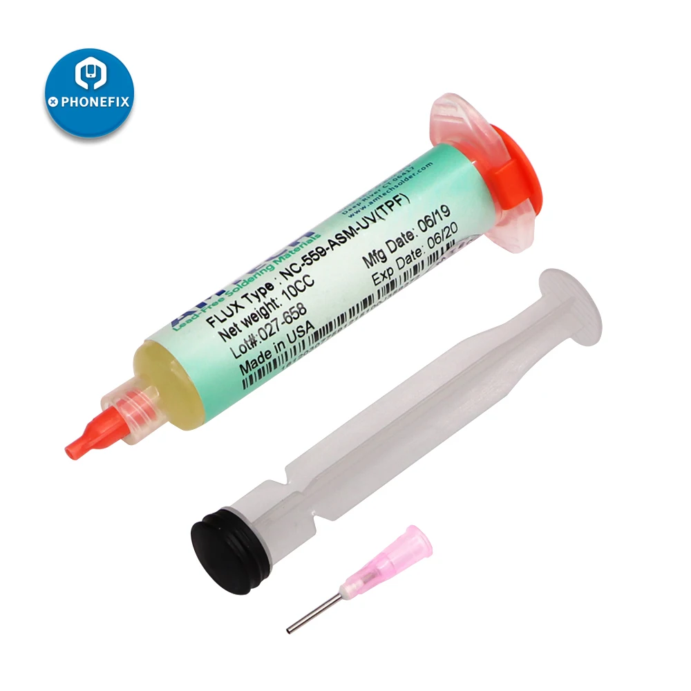 PHONEFIX Original AMTECH Unleaded NC-559-ASM BGA Soldering Tin Cream+Syringe Push+Needle Head for Phone PCB Welding Low Residue