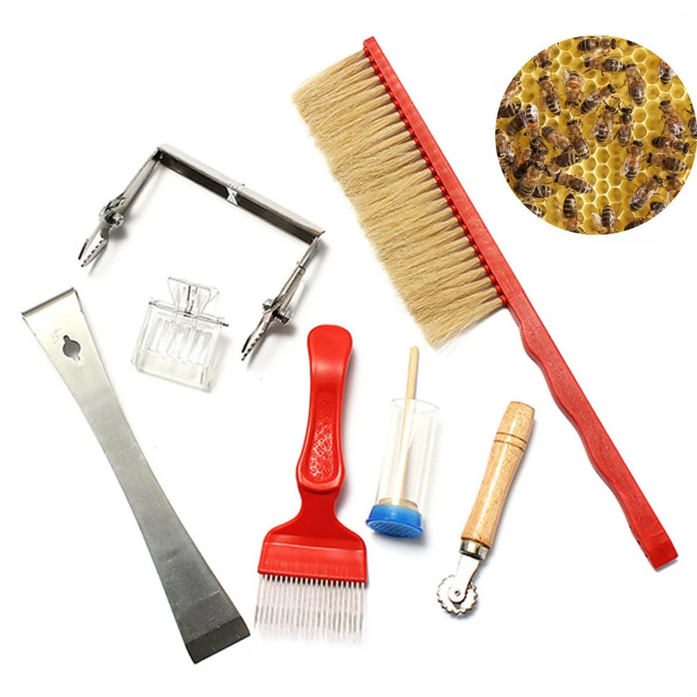 

7 In 1 Kits Marking Practical Equipment Bee Tool Wheel Wire Embedder Beekeeping Set Tamer Queen Catcher Scraper Uncapping Fork