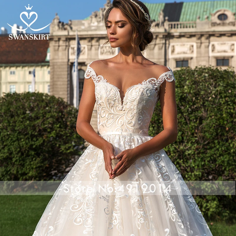 Swanskirt Милая Аппликация бальное платье свадебное с открытыми плечами Часовня