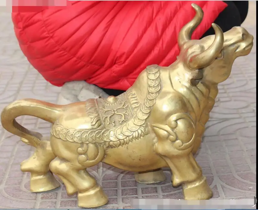 

free 22" Huge Chinese Feng shui Bronze Wealth Money Cattle Oxen Bull Animal Statue fast