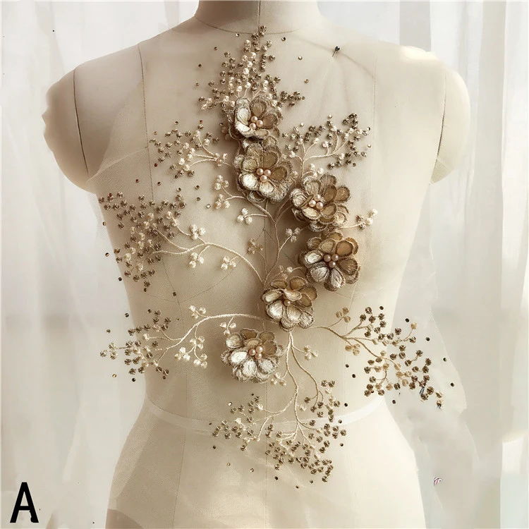 

1Pcs Flower Embroidered Lace Patches For Clothes Applique Embroidery Wedding/Evening Dress Sewing On Garment Decor Patch
