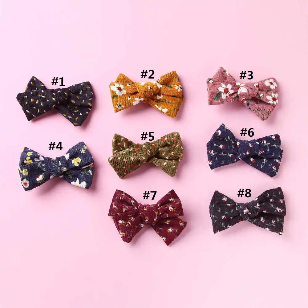 New Kids Headwear Hair Decoration Soft Corduroy Clip Baby Butterfly-knot Printed Hair Clip Baby Girl Hair Pin - Цвет: Random color