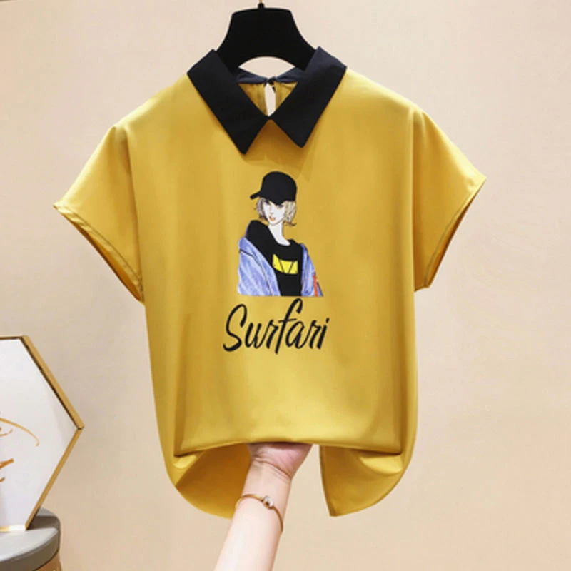 

Women Spring Summer Style Casual Short Sleeve Blouses Shirts Lady Casual Short Sleeve Character Printed Blusas Tops DF2739