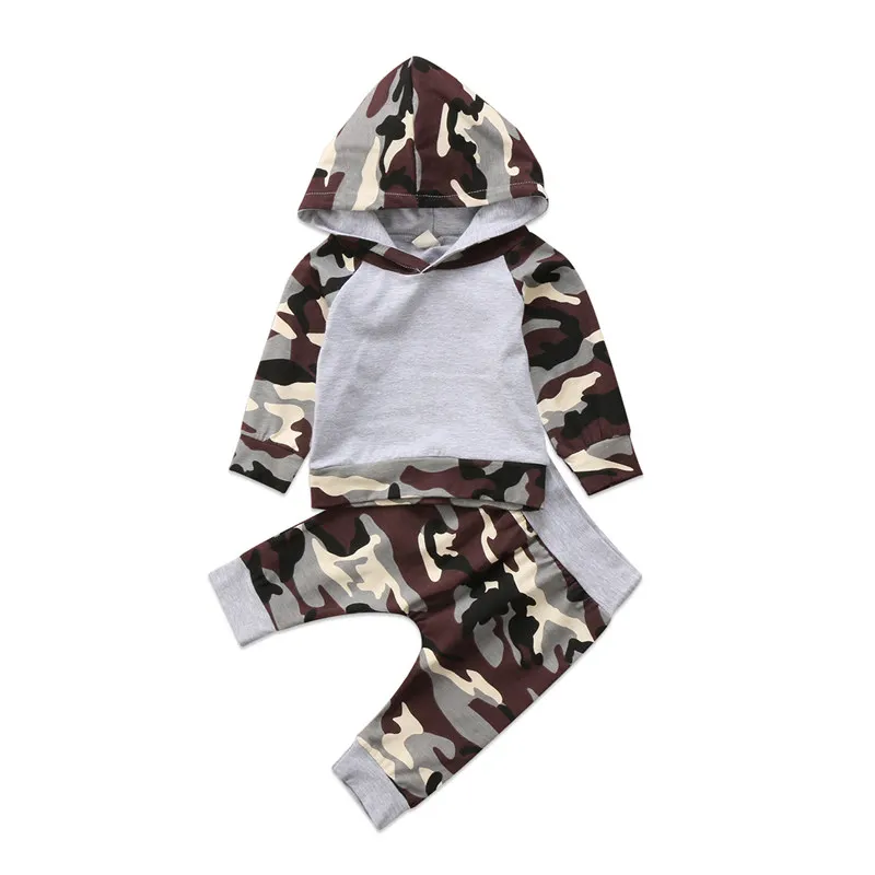  2pcs Autumn Spring Infant Clothes Baby Clothing Sets Baby Boys Camouflage Hoodie Tops +Long Pants 2