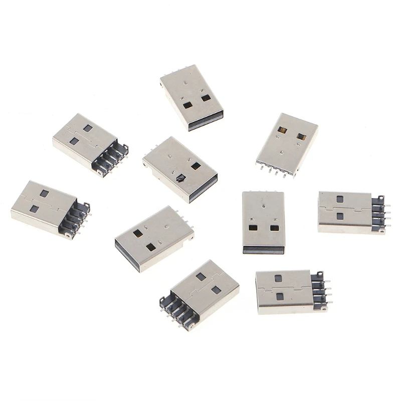 

10 Pcs USB 2.0 4Pin Type A Male Socket Connector SMT G49 For Data Transmission