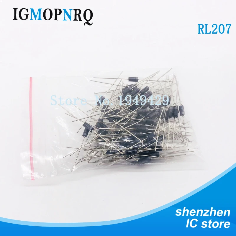 100 шт./лот RL207 Выпрямитель Диод 2A 1000 В DO-15 rl207 новый | Электронные компоненты и
