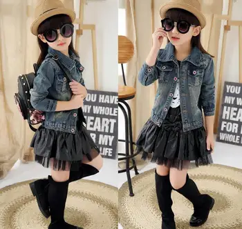 

Fashion Female Kids Girls Slim Jeans Denim Jacket Korean Children Coat Pattern Kids Clothing Dark Blue Only Jacket Outwear