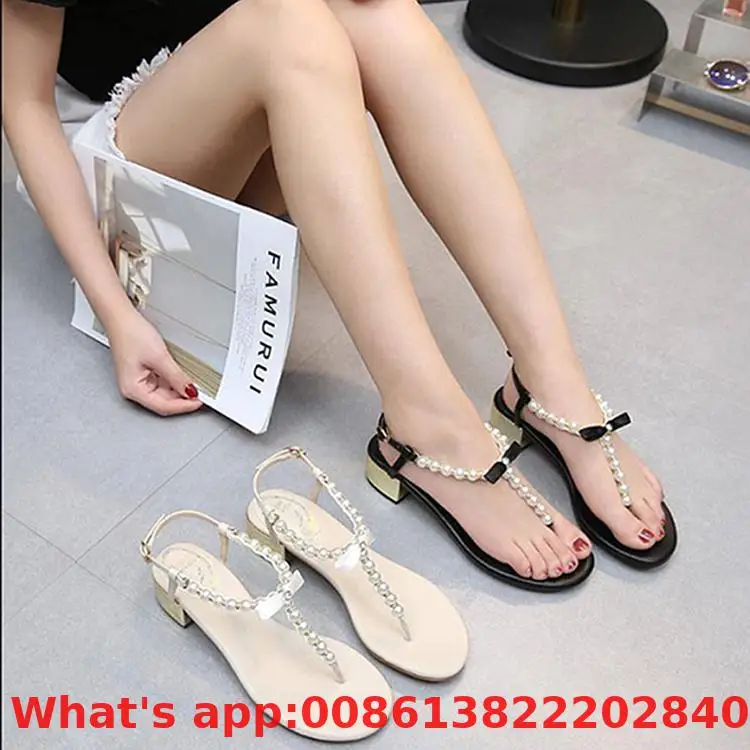 

Sandal Fairy Wind 2019 New Summer All-in-one Style Mid-heel Clip-toe Web Celebrity Ultra Hot Pearl Sandals
