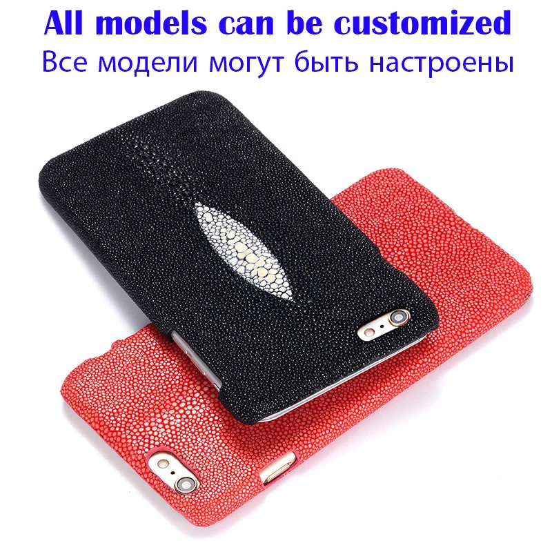 

Top Quality Genuine Leather Back Case For Apple iPhone 7 Luxury Pearl Fish Skin Customize Mobile Phone Rear Cover + Free Gifts