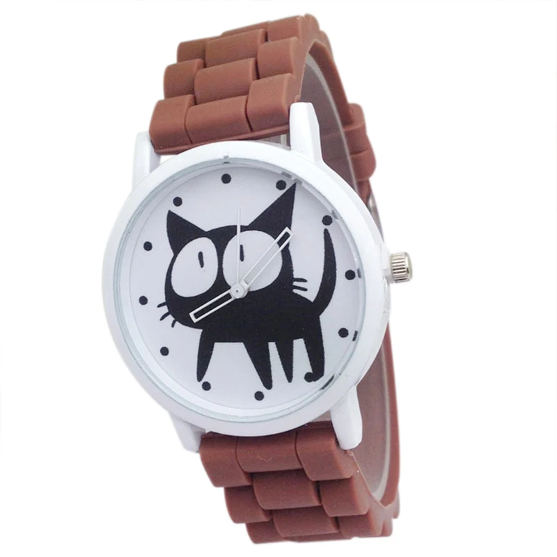 

YCYS-Women Quartz Analog Women Watch Fashion Cartoon Watch Brown Silicone kitten