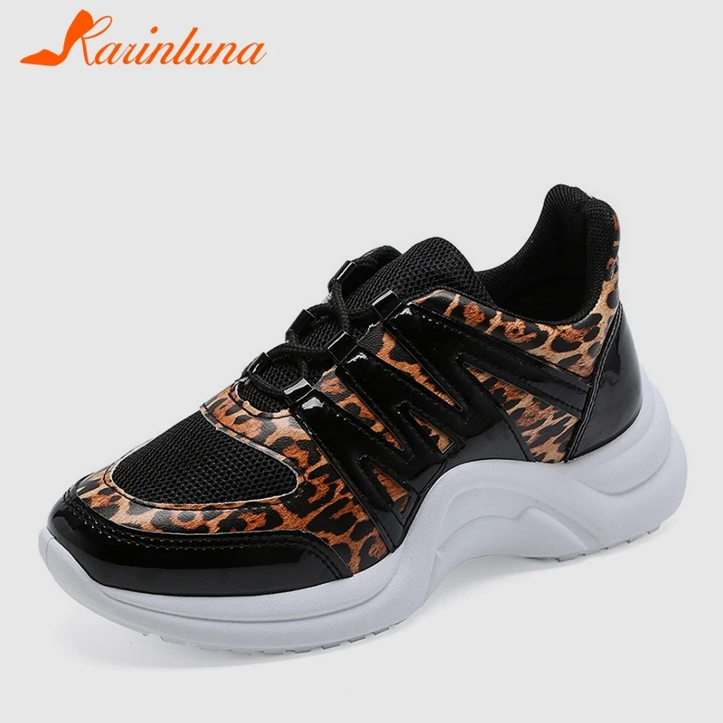 KARINLUNA/2019 г. весенне осенние Популярные леопардовые кроссовки для женщин большие
