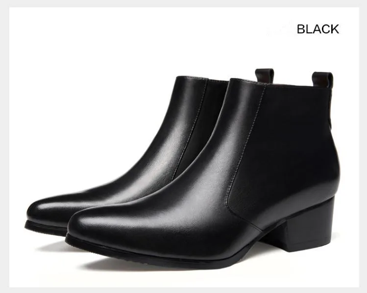 Autumn winter mens pointed toe genuine leather ankle boots men high heels quality wedding dress shoes career work boots botas 44