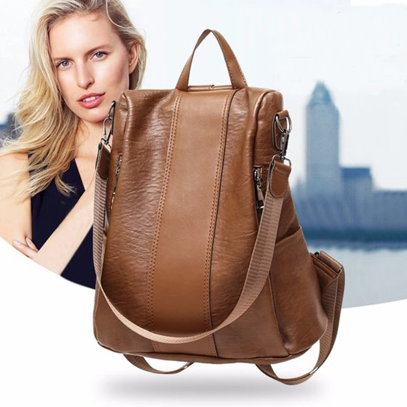 

Backpack Korean version of the 2018 new wave of wild British reciting dual-use female bag soft leather backpack travel bag