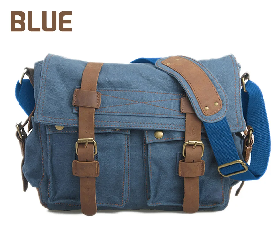MARKROYAL холщовая кожаная мужская большая сумка через плечо армейская винтажная мужская сумка-мессенджер брендовая сумка на плечо Большая вместительная сумка-портфель - Цвет: Blue