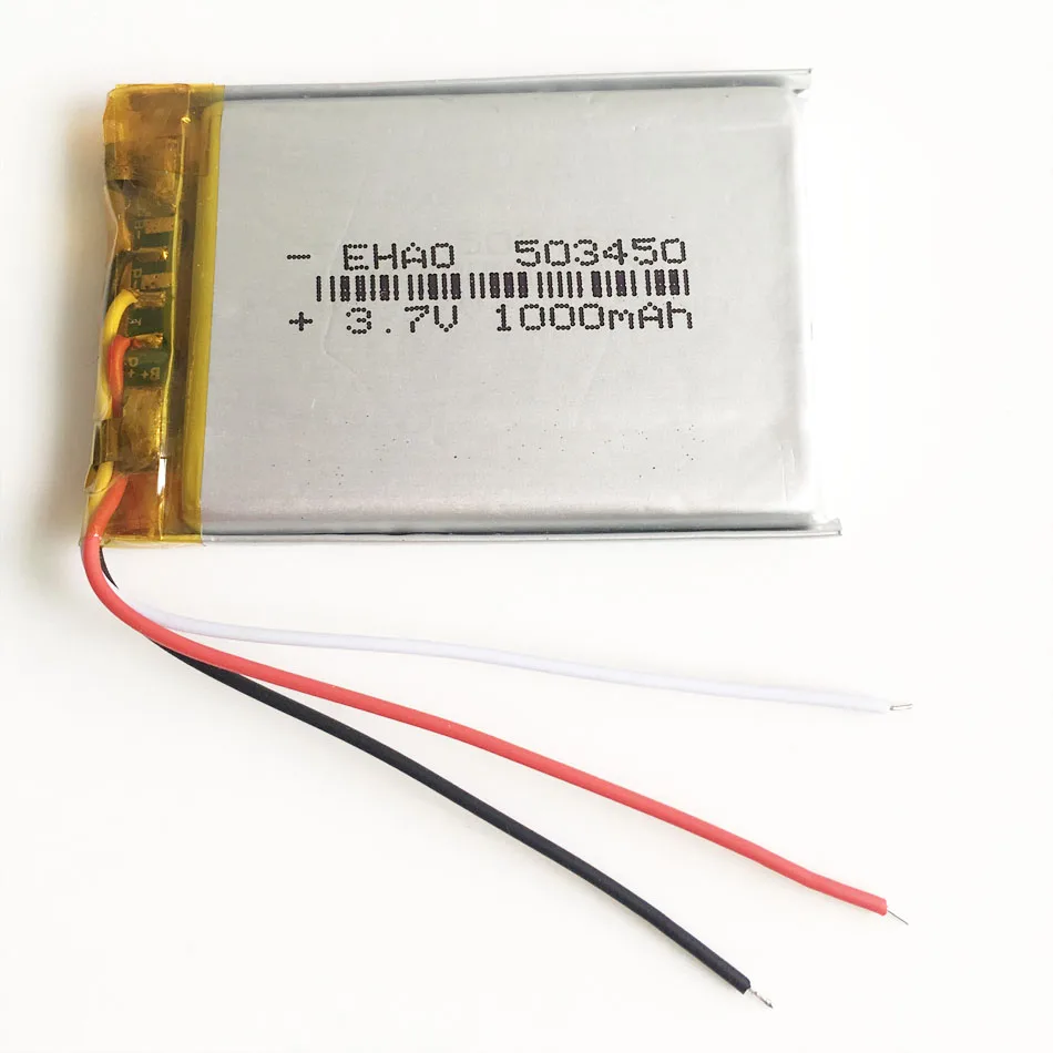 Лот 10 шт. 3,7 V 1000mAh 503450 литий-полимерная LiPo перезаряжаемая батарея с 3 Проводами для Mp3 DVD PAD камера рекордер 5*34*50