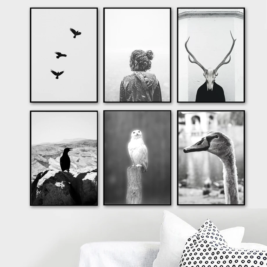 

Deer Girl Bird Goose Owl Nordic Posters And Print Wall Art Canvas Painting Wall Pictures For Living Room Scandinavian Home Decor