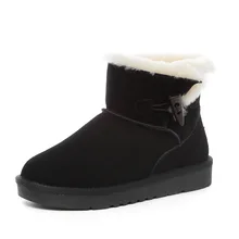 2016 Limited Botas Mujer Invierno Lana Natural Forrado Medio Botas de Nieve Clásico Botón de la Vaca Real De Tobillo Zapatos de Mujer Size5-9
