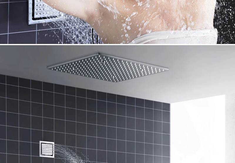 Big 20 Inch Overhead Ceiling LED Rain Spa Shower Head Set Bathroom 5 Function Temperature Controller Shower 3 Wall Body Spray (13)