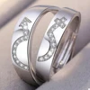 2 pièces/ensemble bagues de couple pour hommes et femmes, fête de mariage, lettres en cristal, bague manchette, amour, bijoux assortis ► Photo 3/6