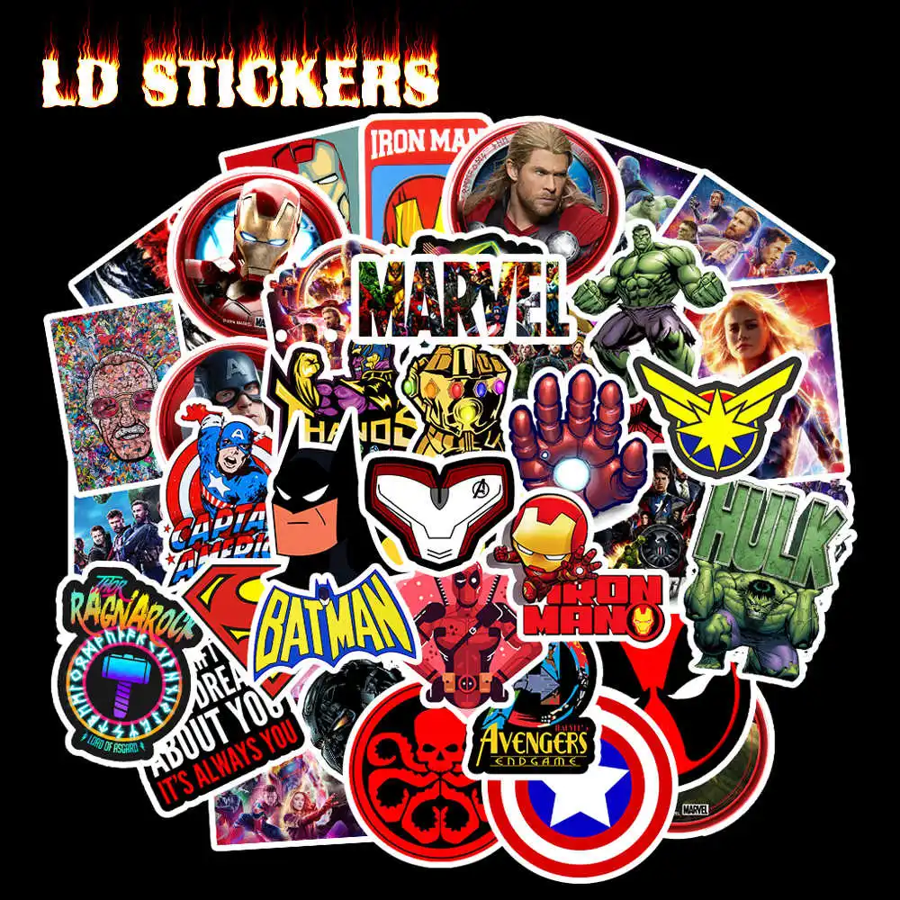 50 PCS New Avengers Stickers Marvel Super Hero Sticker Skateboard Luggage Stickers For Laptop Motorcycle Waterproof Toy Sickers