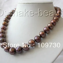 Ювелирные изделия 00587 потрясающий большой 15 мм круглый Шоколад пресной воды искусственного жемчуга ожерелье