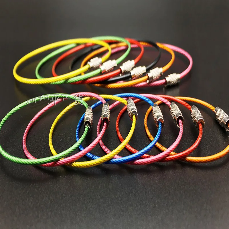 100Pcs EDC wire outdoor key Stainless steel keyring keychain ring lock gadget circle rope cable loop tag screw camp luggage