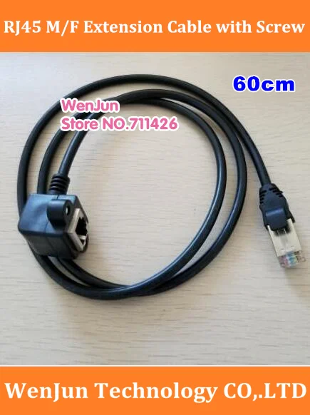 1pcs RJ45 Male to 90 Degree Angle Female M/F Screw Lock Panel Mount Extension Ethernet CAT5 100Mbps 8P8C Cable 60cm + Screws | Компьютеры