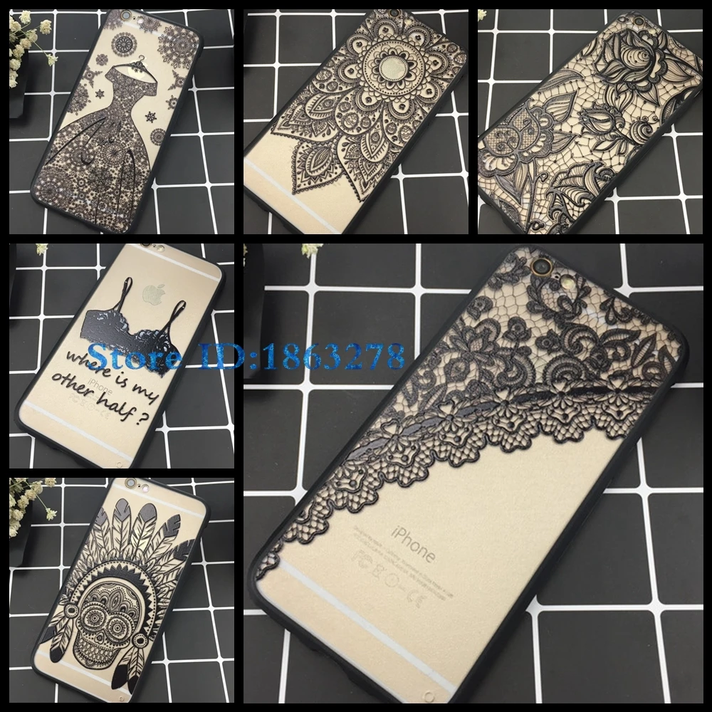 Sexy Black Henna Mandala Flower Bra Case For Iphone 7 7Plus 6 Plus 5 5S SE Paisley Totem Soft Back Phone Cover Coque |