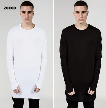 

ZOEQO MEN New Thumb Hole Cuffs Long Sleeve Tyga Swag Style Man High Low Side Split Hip Hop Top Tee T Shirt Crew T-shirt Men